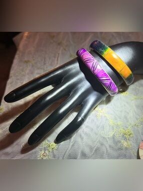 Set of Purple/Multi Color Carved Men's Bangle Bracelet- Bold Statement Accessori